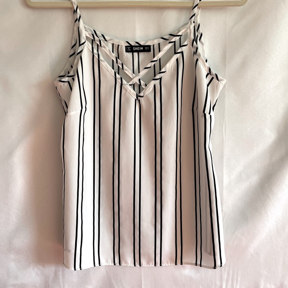 Black & White Striped S Tank Blouse